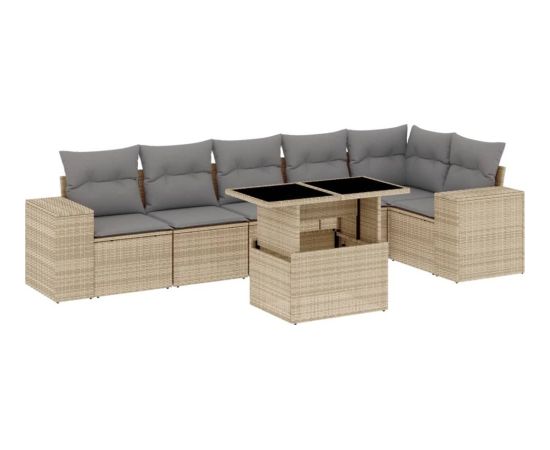 vidaXL 7-cz. zestaw wypoczynkowy do ogrodu, z poduszkami, beżowy Dārza mēbeļu komplekti