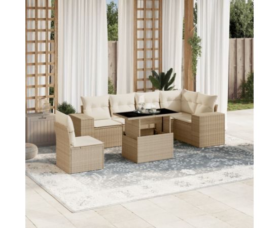 vidaXL 7-cz. zestaw wypoczynkowy do ogrodu, z poduszkami, beżowy Dārza mēbeļu komplekti