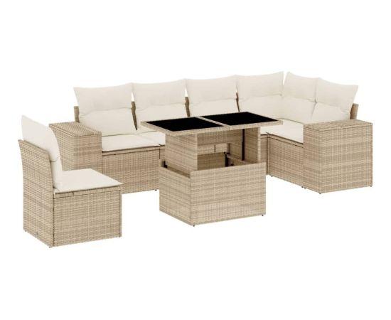 vidaXL 7-cz. zestaw wypoczynkowy do ogrodu, z poduszkami, beżowy Dārza mēbeļu komplekti