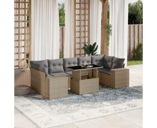 vidaXL 8-cz. zestaw mebli ogrodowych z poduszkami, beżowy, polirattan Dārza mēbeļu komplekti