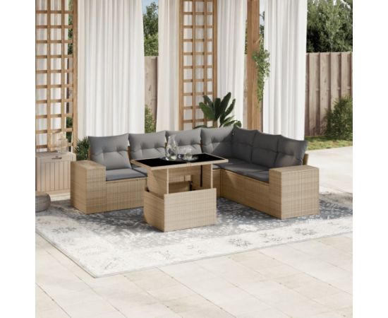 vidaXL 7-cz. zestaw wypoczynkowy do ogrodu, z poduszkami, beżowy Dārza mēbeļu komplekti