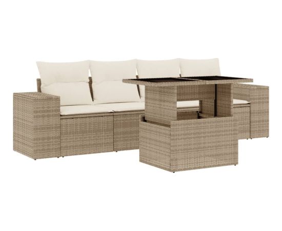 vidaXL 5-cz. zestaw mebli ogrodowych z poduszkami, beżowy, polirattan Dārza mēbeļu komplekti