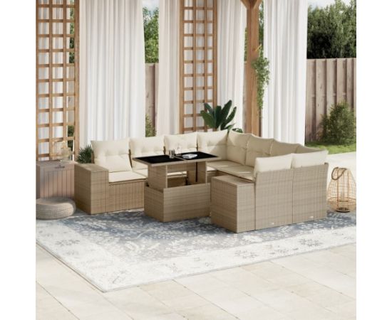 vidaXL 9-cz. zestaw mebli ogrodowych z poduszkami, beżowy, polirattan Dārza mēbeļu komplekti