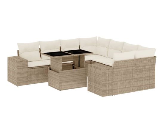 vidaXL 9-cz. zestaw mebli ogrodowych z poduszkami, beżowy, polirattan Dārza mēbeļu komplekti