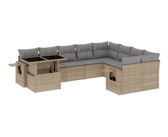 vidaXL 10-cz. zestaw mebli ogrodowych z poduszkami, beżowy, polirattan Dārza mēbeļu komplekti