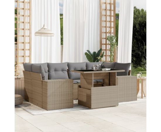 vidaXL 7-cz. zestaw wypoczynkowy do ogrodu, z poduszkami, beżowy Dārza mēbeļu komplekti