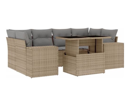 vidaXL 7-cz. zestaw wypoczynkowy do ogrodu, z poduszkami, beżowy Dārza mēbeļu komplekti