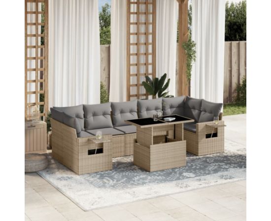 vidaXL 8-cz. zestaw mebli ogrodowych z poduszkami, beżowy, polirattan Dārza mēbeļu komplekti