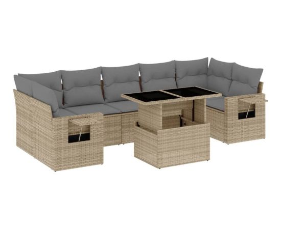 vidaXL 8-cz. zestaw mebli ogrodowych z poduszkami, beżowy, polirattan Dārza mēbeļu komplekti