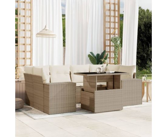 vidaXL 7-cz. zestaw wypoczynkowy do ogrodu, z poduszkami, beżowy Dārza mēbeļu komplekti