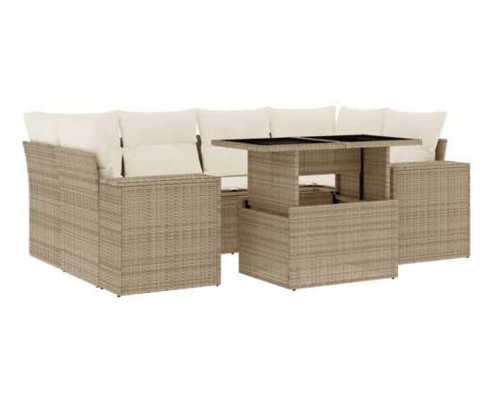 vidaXL 7-cz. zestaw wypoczynkowy do ogrodu, z poduszkami, beżowy Dārza mēbeļu komplekti