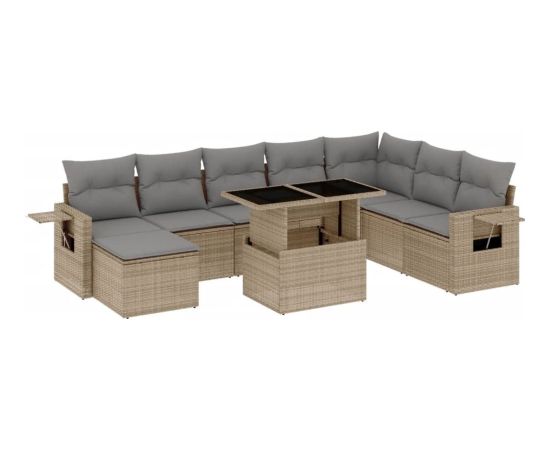 vidaXL 9-cz. zestaw mebli ogrodowych z poduszkami, beżowy, polirattan Dārza mēbeļu komplekti