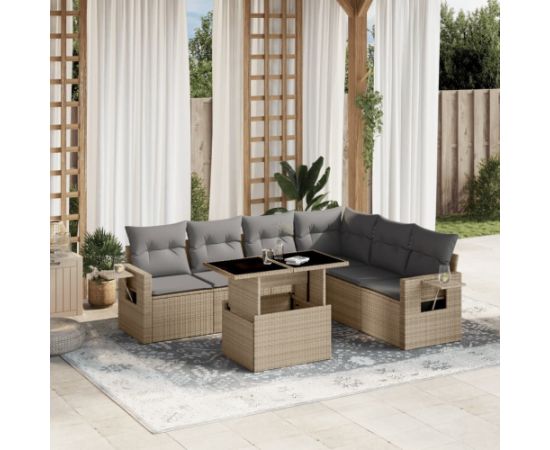 vidaXL 7-cz. zestaw wypoczynkowy do ogrodu, z poduszkami, beżowy Dārza mēbeļu komplekti