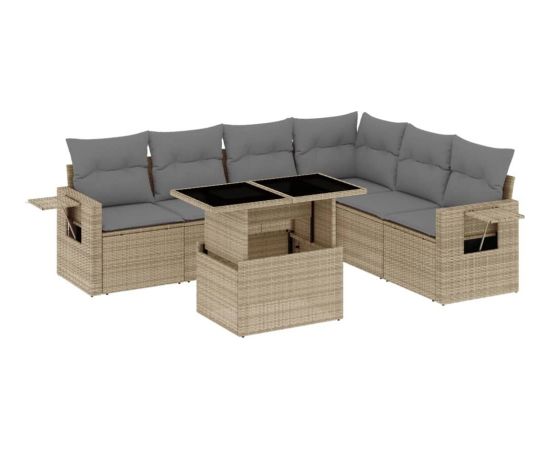 vidaXL 7-cz. zestaw wypoczynkowy do ogrodu, z poduszkami, beżowy Dārza mēbeļu komplekti