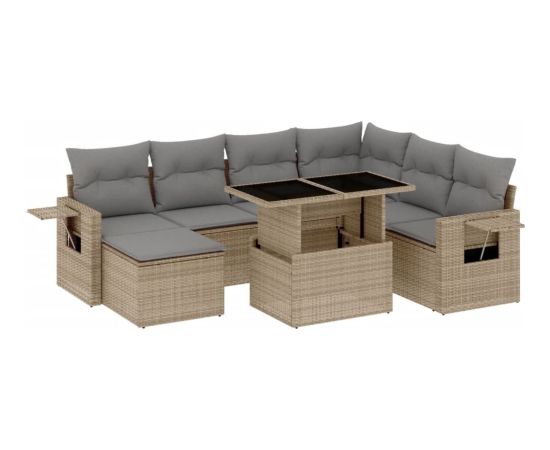 vidaXL 8-cz. zestaw mebli ogrodowych z poduszkami, beżowy, polirattan Dārza mēbeļu komplekti