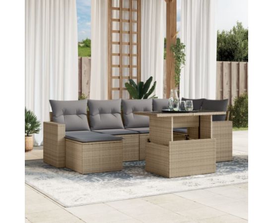 vidaXL 7-cz. zestaw wypoczynkowy do ogrodu, z poduszkami, beżowy Dārza mēbeļu komplekti