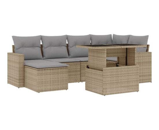 vidaXL 7-cz. zestaw wypoczynkowy do ogrodu, z poduszkami, beżowy Dārza mēbeļu komplekti