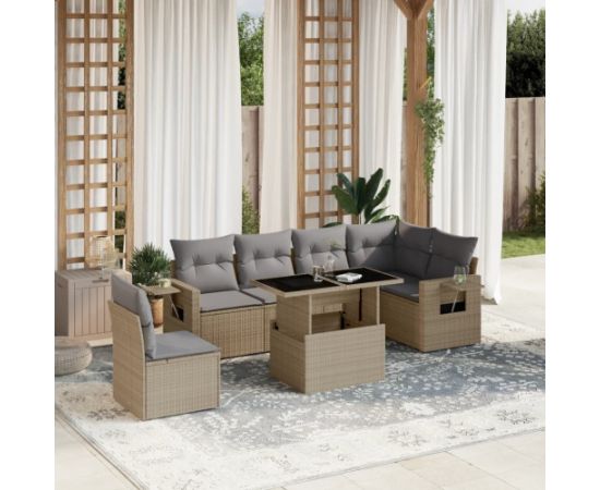 vidaXL 7-cz. zestaw wypoczynkowy do ogrodu, z poduszkami, beżowy Dārza mēbeļu komplekti