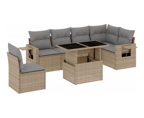 vidaXL 7-cz. zestaw wypoczynkowy do ogrodu, z poduszkami, beżowy Dārza mēbeļu komplekti