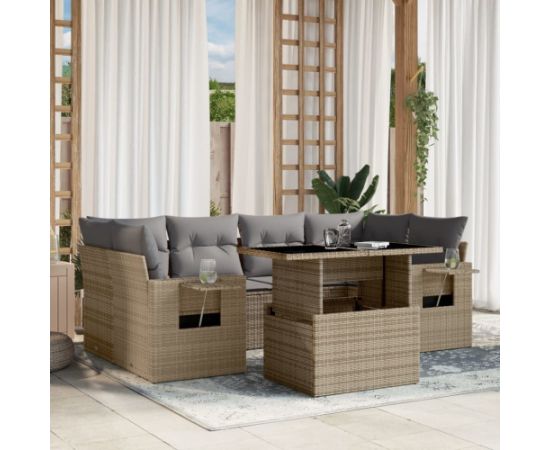 vidaXL 7-cz. zestaw wypoczynkowy do ogrodu, z poduszkami, beżowy Dārza mēbeļu komplekti