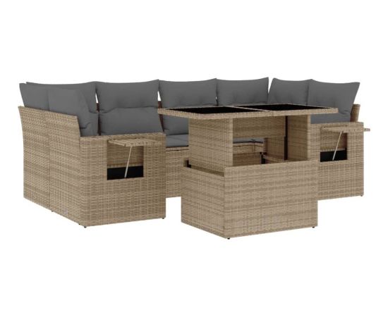 vidaXL 7-cz. zestaw wypoczynkowy do ogrodu, z poduszkami, beżowy Dārza mēbeļu komplekti