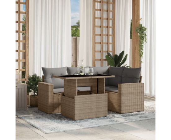 vidaXL 5-cz. zestaw mebli ogrodowych z poduszkami, beżowy, polirattan Dārza mēbeļu komplekti