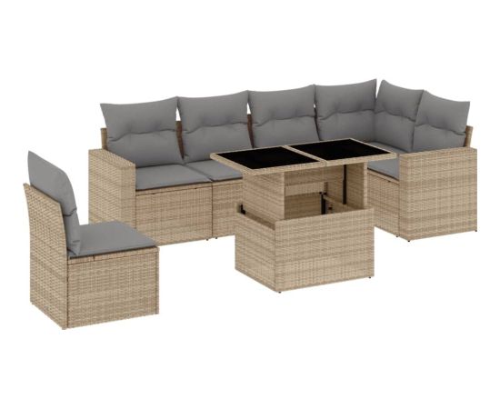 vidaXL 7-cz. zestaw wypoczynkowy do ogrodu, z poduszkami, beżowy Dārza mēbeļu komplekti