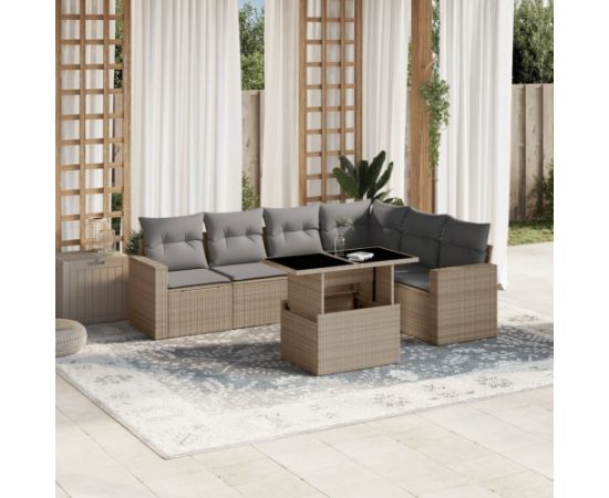 vidaXL 7-cz. zestaw wypoczynkowy do ogrodu, z poduszkami, beżowy Dārza mēbeļu komplekti