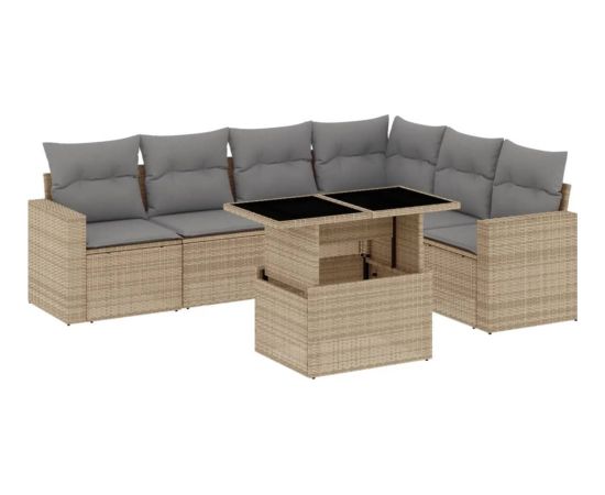 vidaXL 7-cz. zestaw wypoczynkowy do ogrodu, z poduszkami, beżowy Dārza mēbeļu komplekti