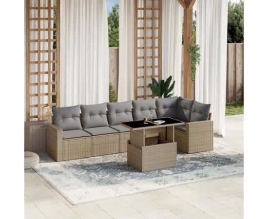 vidaXL 7-cz. zestaw wypoczynkowy do ogrodu, z poduszkami, beżowy Dārza mēbeļu komplekti