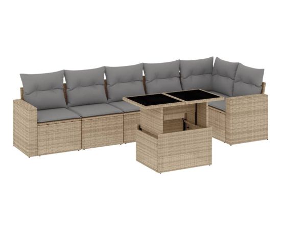 vidaXL 7-cz. zestaw wypoczynkowy do ogrodu, z poduszkami, beżowy Dārza mēbeļu komplekti