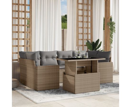 vidaXL 7-cz. zestaw wypoczynkowy do ogrodu, z poduszkami, beżowy Dārza mēbeļu komplekti