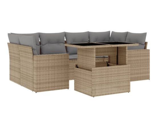 vidaXL 7-cz. zestaw wypoczynkowy do ogrodu, z poduszkami, beżowy Dārza mēbeļu komplekti