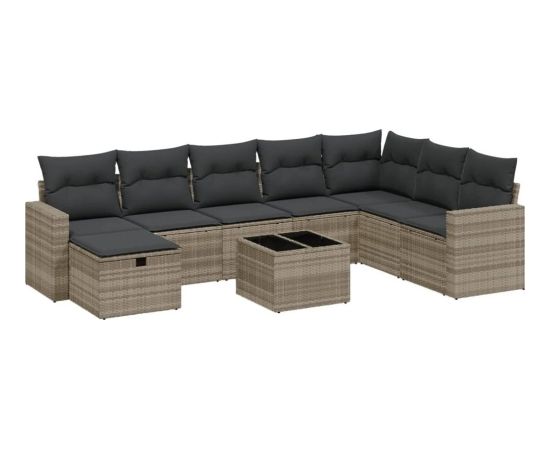 vidaXL 9-cz. zestaw mebli ogrodowych, poduszki, jasnoszary polirattan Dārza mēbeļu komplekti