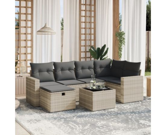 vidaXL 7-cz. zestaw wypoczynkowy do ogrodu, z poduszkami, jasnoszary Dārza mēbeļu komplekti