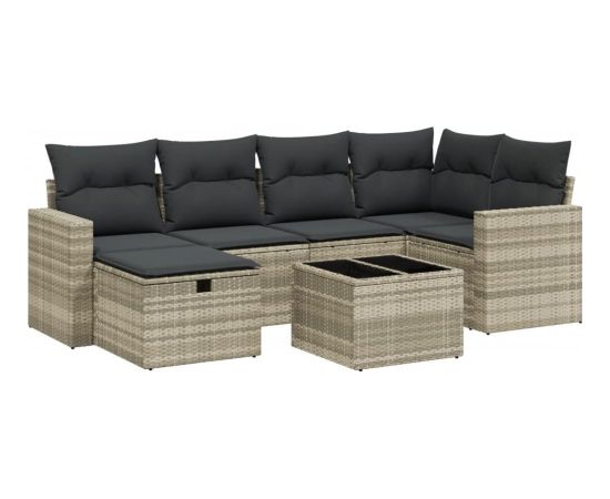 vidaXL 7-cz. zestaw wypoczynkowy do ogrodu, z poduszkami, jasnoszary Dārza mēbeļu komplekti