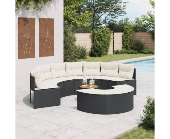 vidaXL 3-cz. zestaw mebli ogrodowych z półokrągłą sofą, czarny Dārza mēbeļu komplekti