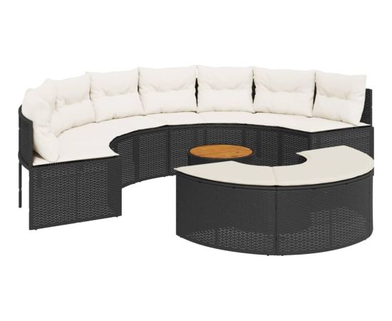 vidaXL 3-cz. zestaw mebli ogrodowych z półokrągłą sofą, czarny Dārza mēbeļu komplekti