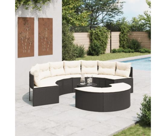 vidaXL 3-cz. zestaw mebli ogrodowych z półokrągłą sofą, czarny Dārza mēbeļu komplekti