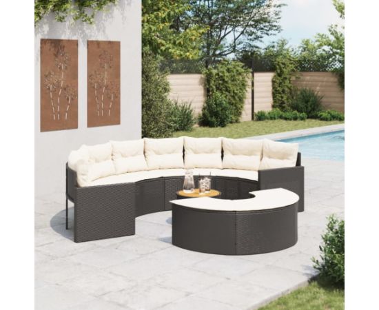 vidaXL 3-cz. zestaw mebli ogrodowych z półokrągłą sofą, czarny Dārza mēbeļu komplekti