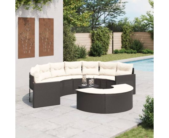 vidaXL 3-cz. zestaw mebli ogrodowych z półokrągłą sofą, czarny Dārza mēbeļu komplekti