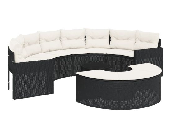 vidaXL 3-cz. zestaw mebli ogrodowych z półokrągłą sofą, czarny Dārza mēbeļu komplekti