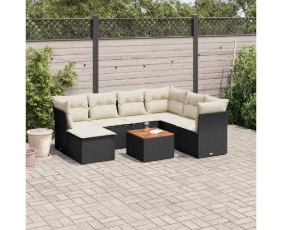 vidaXL 8-cz. zestaw wypoczynkowy do ogrodu, z poduszkami, czarny Dārza mēbeļu komplekti