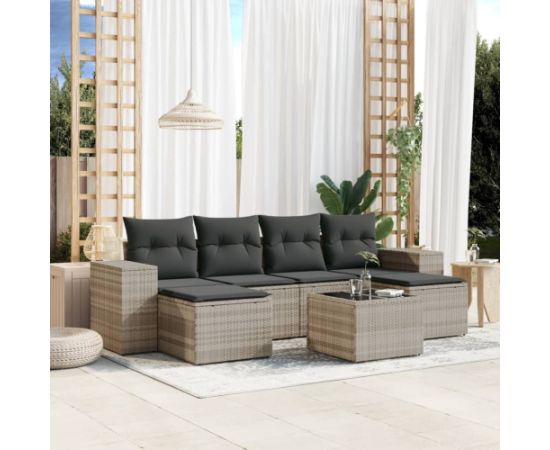 vidaXL 7-cz. zestaw wypoczynkowy do ogrodu, z poduszkami, jasnoszary Dārza mēbeļu komplekti