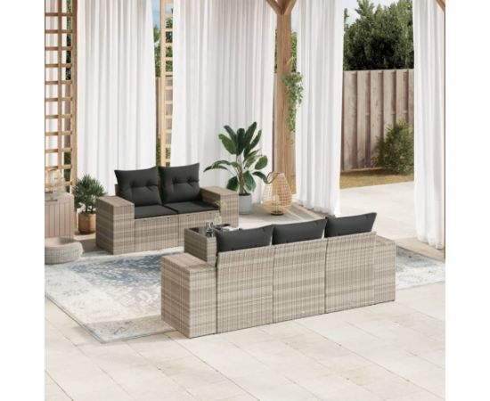 vidaXL 6-cz. zestaw mebli ogrodowych, z poduszkami, jasnoszary Dārza mēbeļu komplekti