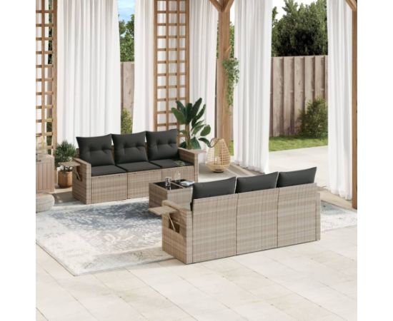 vidaXL 7-cz. zestaw wypoczynkowy do ogrodu, z poduszkami, jasnoszary Dārza mēbeļu komplekti