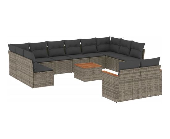 vidaXL 13-cz. zestaw mebli ogrodowych z poduszkami, szary, polirattan Dārza mēbeļu komplekti