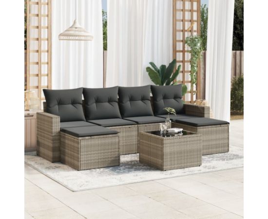 vidaXL 7-cz. zestaw wypoczynkowy do ogrodu, z poduszkami, jasnoszary Dārza mēbeļu komplekti