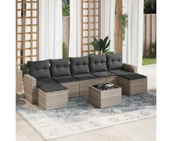 vidaXL 8-cz. zestaw mebli ogrodowych, poduszki, jasnoszary polirattan Dārza mēbeļu komplekti