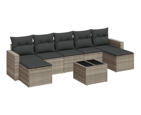 vidaXL 8-cz. zestaw mebli ogrodowych, poduszki, jasnoszary polirattan Dārza mēbeļu komplekti